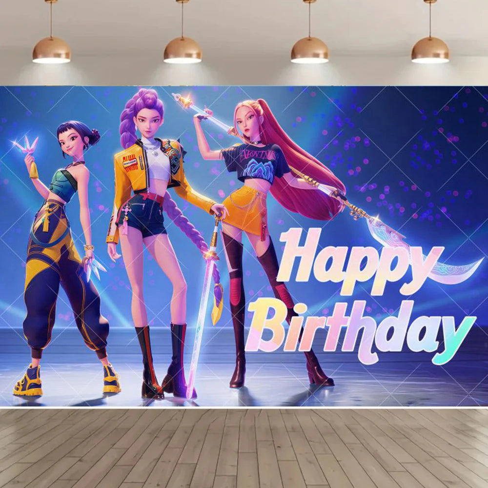 Adult Children's Birthday Party Decorations Background Hot KPop Girl Demon Hunters Backdrop Baby Shower Banner Photo Booth Props