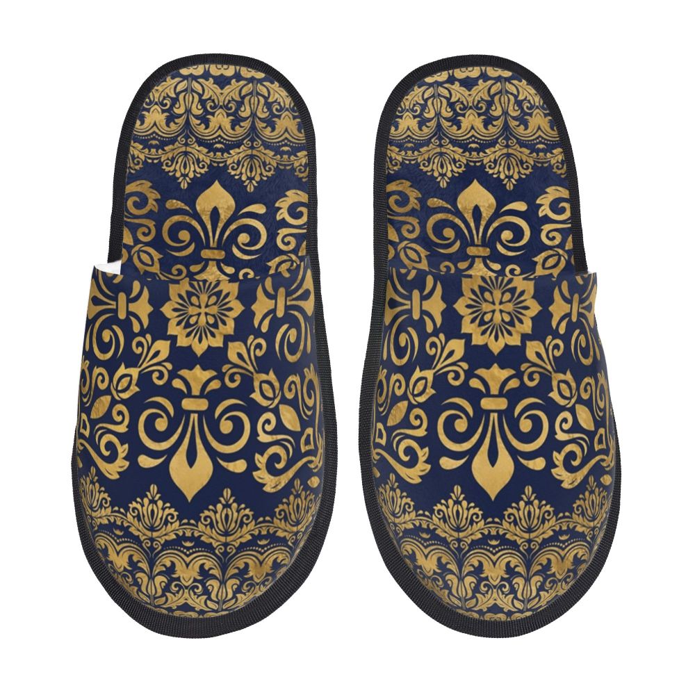 Custom Vintage Baroque Prints Greek Ornament Golden Meander Meandros Soft Scuff Memory Foam Slippers Women Hotel House Shoes