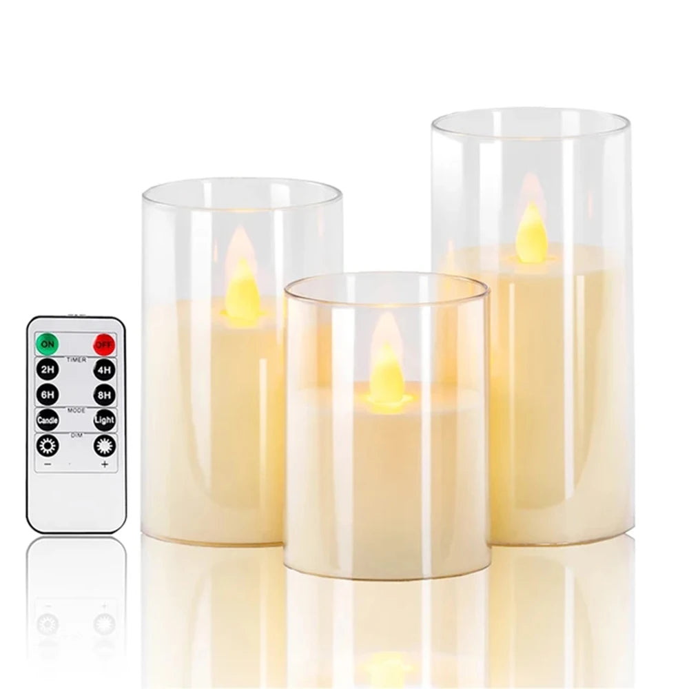 3-piece set (6in\5in\4in) LED flameless electronic candle lights, flickering simulated tea candles, suitable for weddings, parti