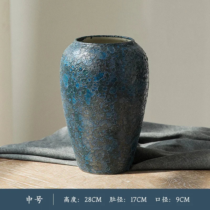 Handmade Ceramic Vase Flower Arrangement Water Raising Large Dried Flower Coarse Pottery Pot Home Decoration New