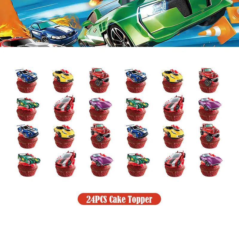 Happy Wheels Birthday Birthday Party Supplies Hot Race Car Theme Tableware Set Cups Plates Balloons Gift Bags for Kids Boys ﻿
