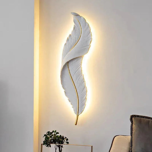 Nordic feather wall lamp, living room, bedroom, headboard, foyer, creative feather lamp, resin aisle, minimalist background ligh