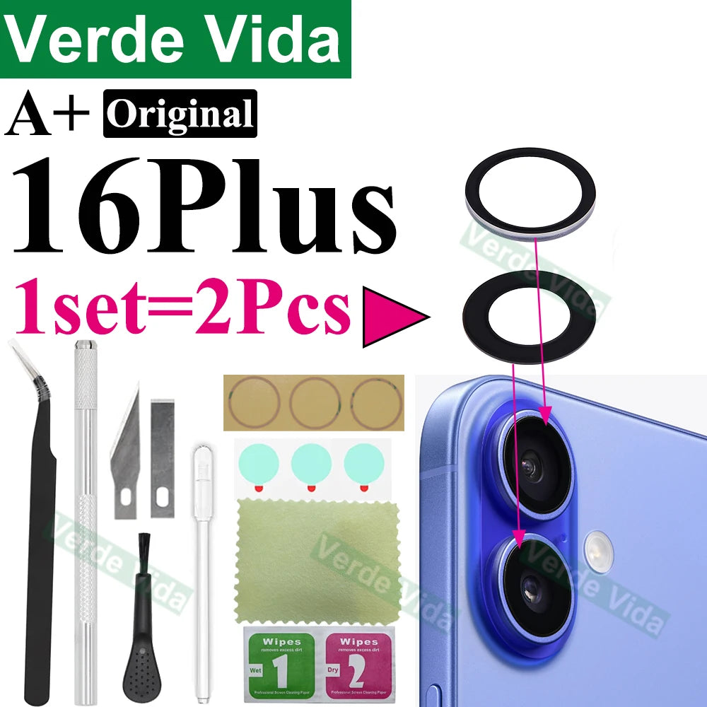 Original Back Camera Glass Replacement for iPhone 16 15 14 Pro Max 12 13 Mini 15 Plus Broken Camera Lens Repair Kits
