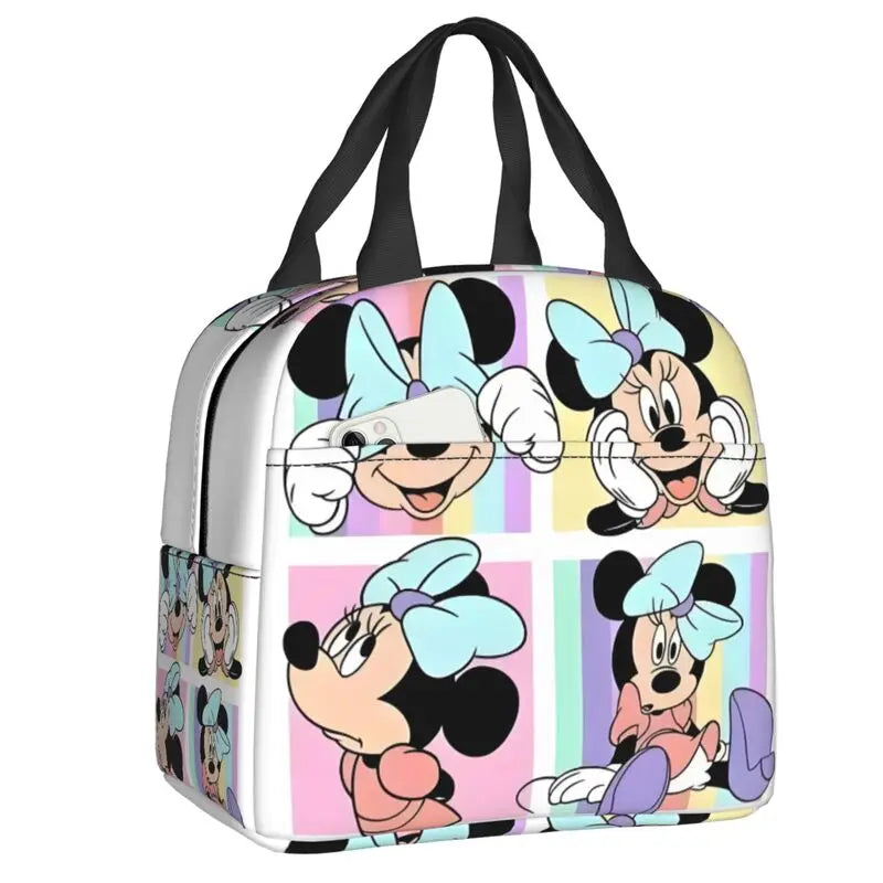 Custom Mickey Pink Minnie Mouse Lunch Bag Women Creative Design Cooler Warm Insulated Lunch Box for Kids School