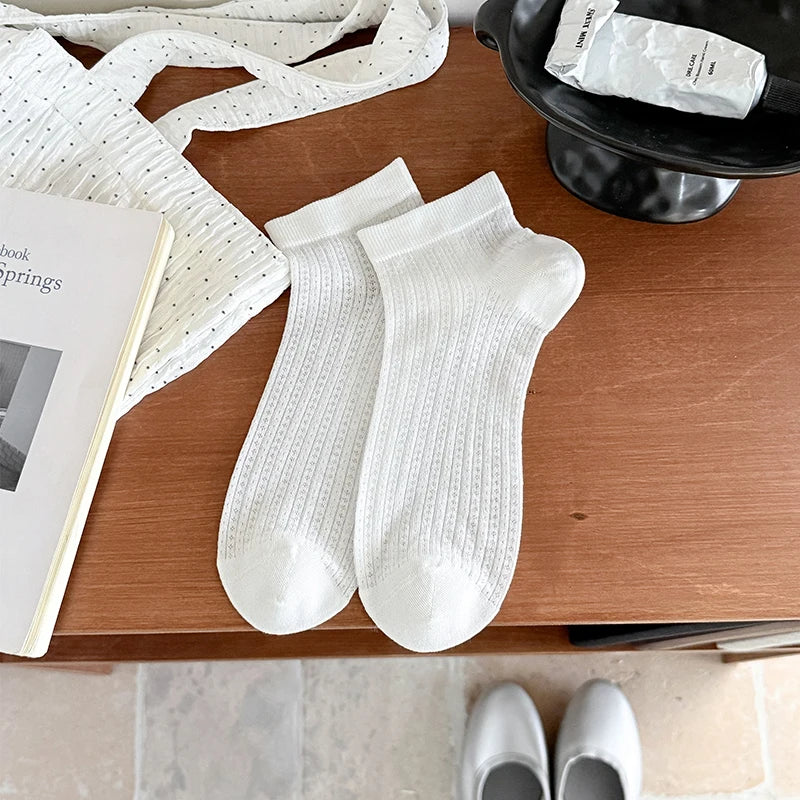 Women's White Ankle Socks 1/5 Pairs Breathable Summer Fashionable Thin Low Tube Silk Socks for Comfortable Wear