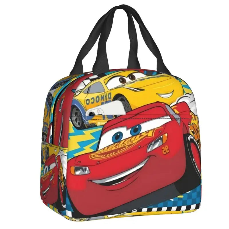 Custom Car 95 Lightning Mcqueen Insulated Lunch Bag for Women Resuable Racing Car Thermal Cooler Bento Box Office Picnic Travel