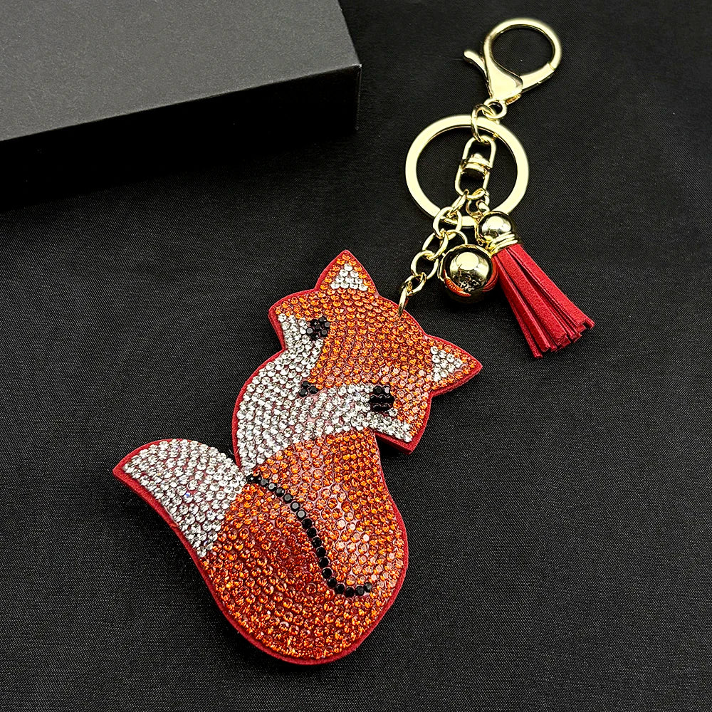 Orange Fox Sexy Accessory Hot Keyring For Women Men Tassel Full Crystal Trendy Bag Pendant Backpack Keyholder Jewelry Accessory