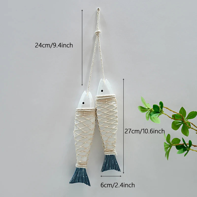 2pcs/set Hanging Wooden Blue Nautical Fish Beach Theme Decor for Home Mediterranean Style Decoration Wall Decoration
