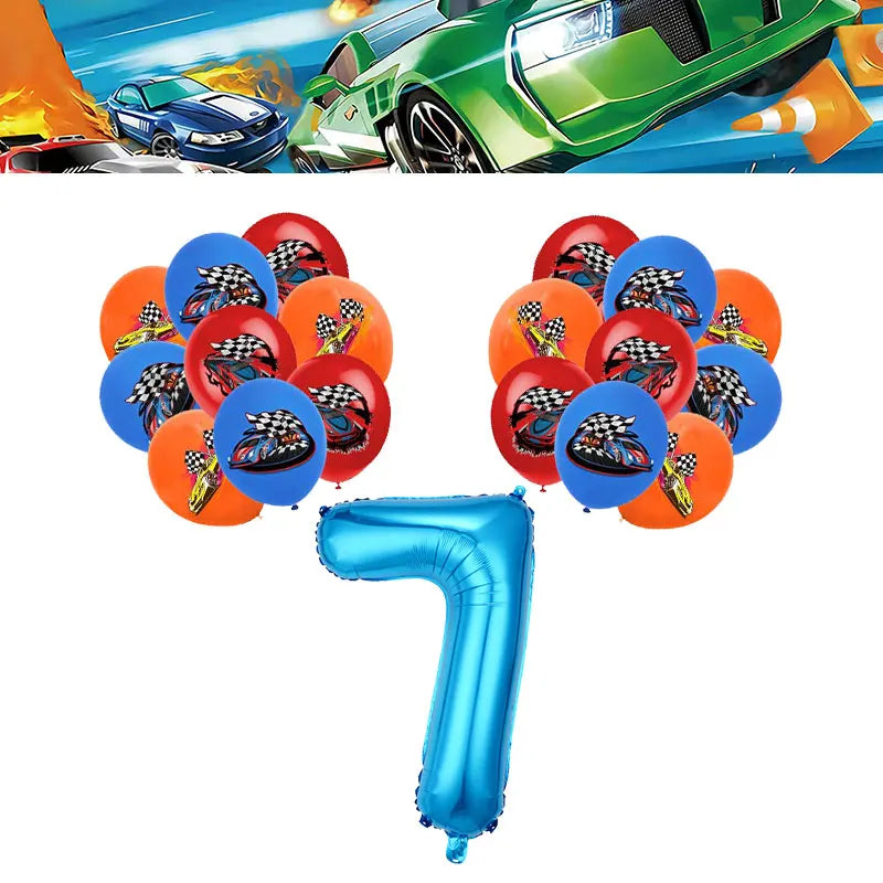 Happy Wheels Birthday Birthday Party Supplies Hot Race Car Theme Tableware Set Cups Plates Balloons Gift Bags for Kids Boys ﻿