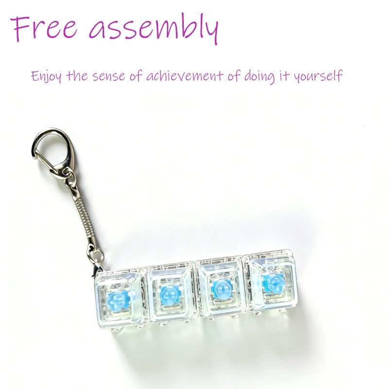 /LED free assembly keyboard keychain Fidget toy crystal clicker sensory toy stress relief keyboard keychain adult children's toy