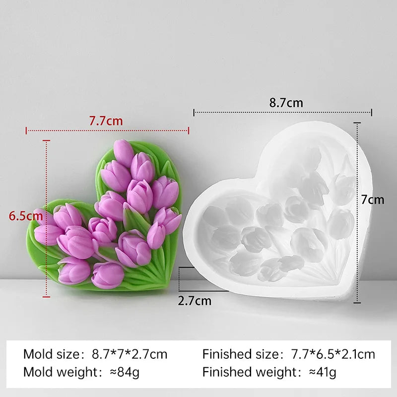 Aroma Candle Plaster Car Diffuser Stone Molds Handmade Candy Chocolate Making Mould DIY Tulip Love Flowers Silicone Mold