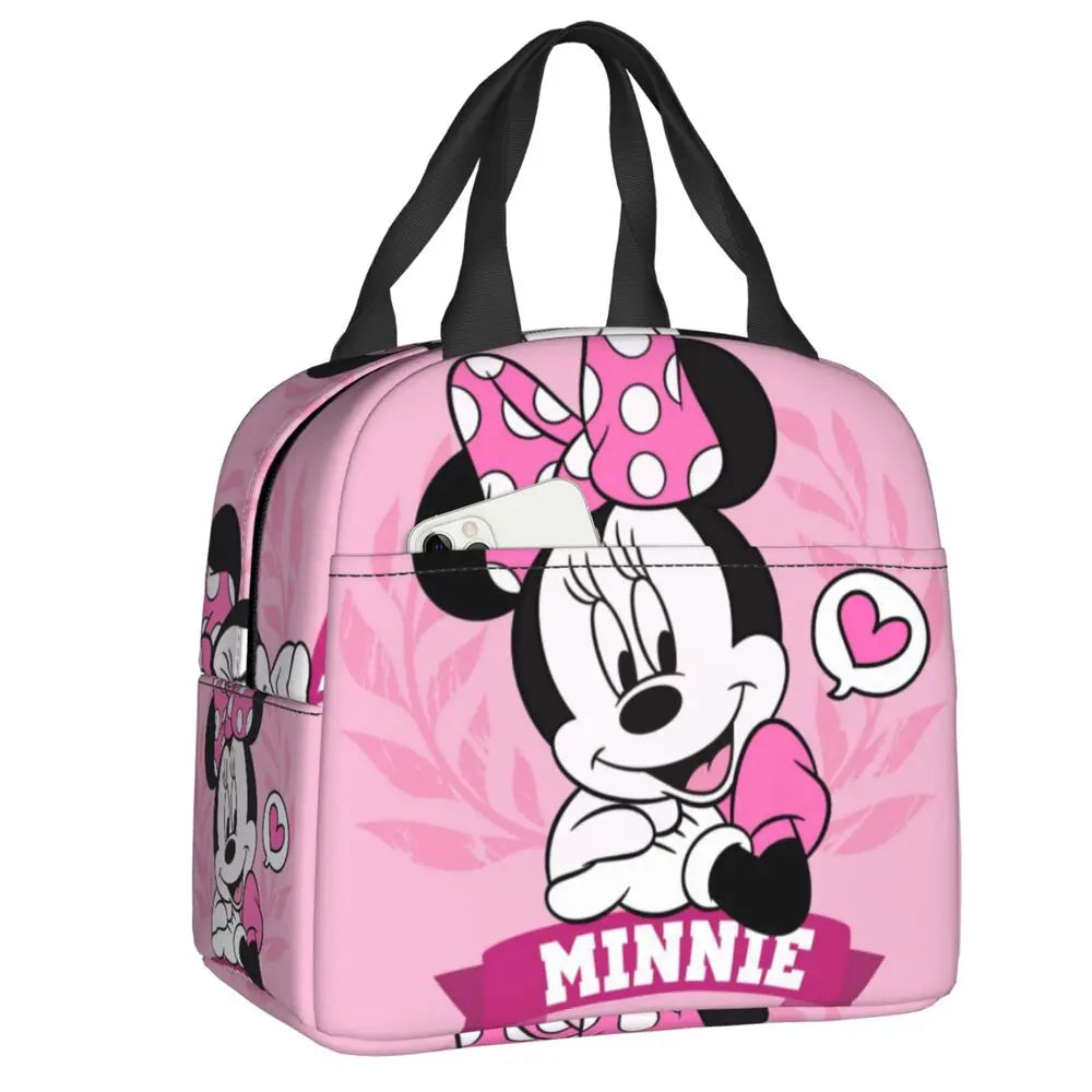 Custom Mickey Pink Minnie Mouse Lunch Bag Women Creative Design Cooler Warm Insulated Lunch Box for Kids School