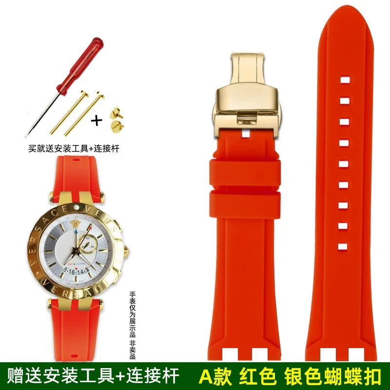 Rubber Watch Band For Versace V-RACE DUAL Series Strap Silicone Watch Accessories 24mm Waterproof Belt Notch Special Concave