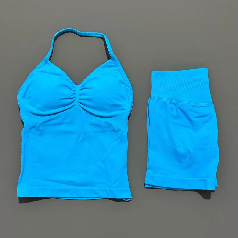 2 Pieces Sports Set Women Backless Tank Yoga Tops High Waist