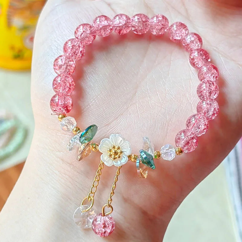 Korean New Luxury Crystal Flower Cubic Zirconia Pendant Bracelet Women Round Butterfly Shiny Rhinestone Bangle Jewelry
