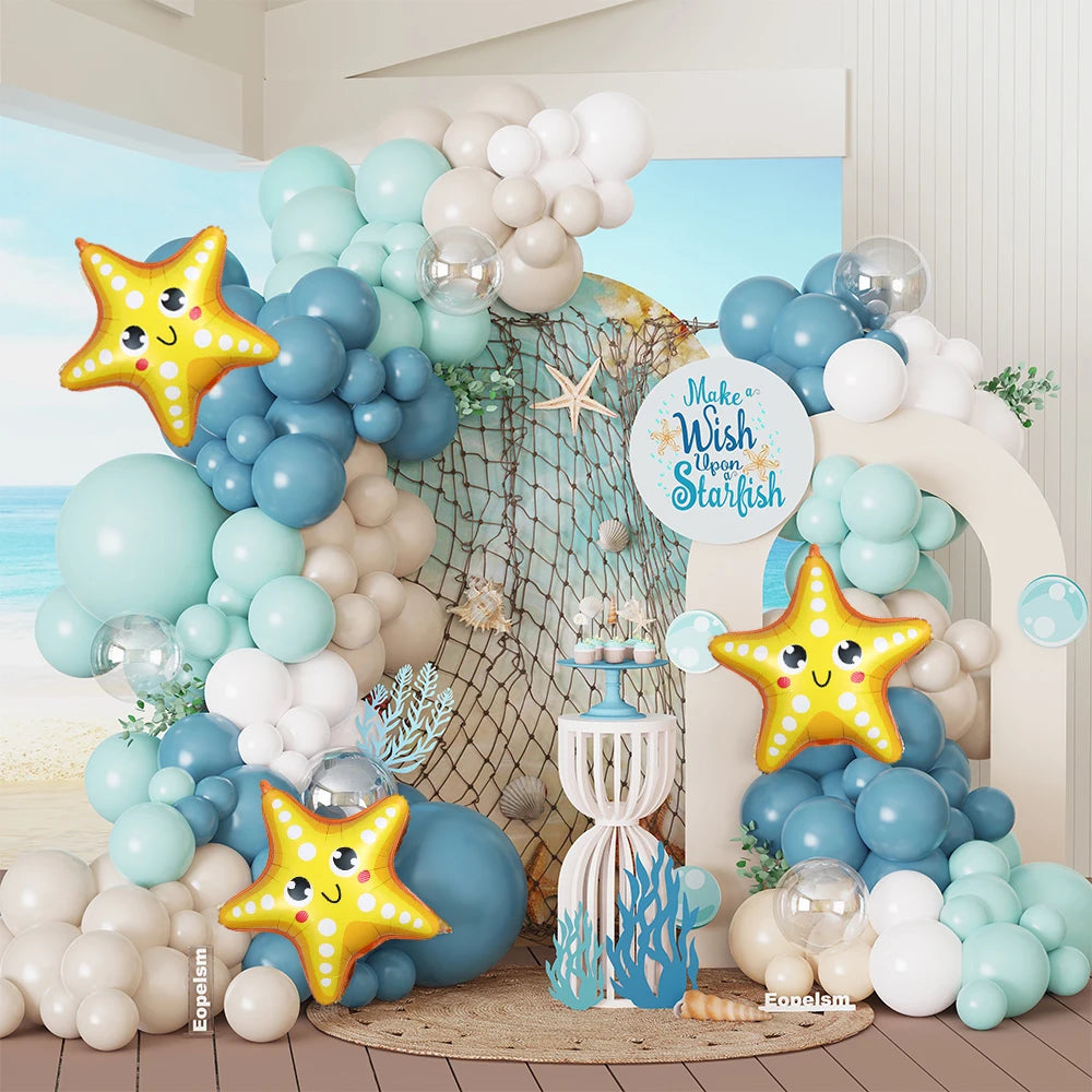 127Pcs Starfish Themed Balloon Garland Kit Beach White Twilight Blue Latex Balloon Ocean Hawaii Birthday Baby Shower Party Decor