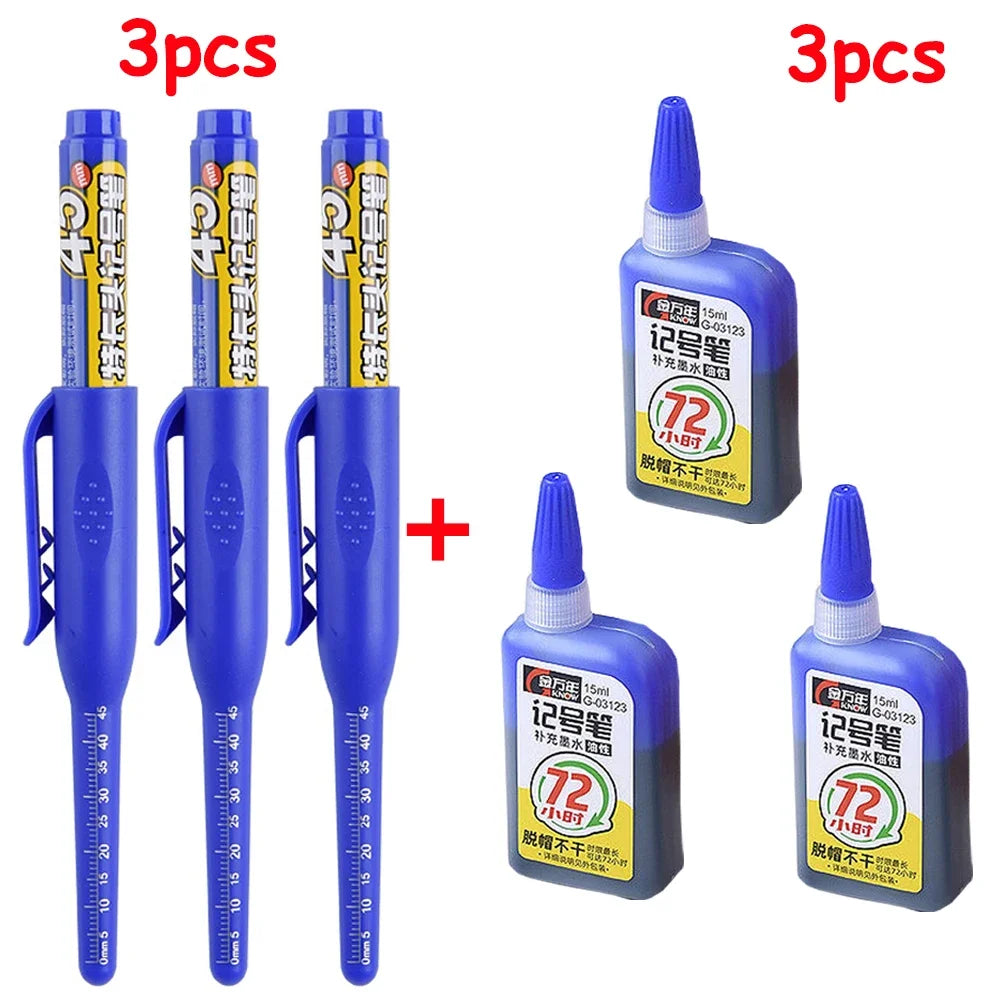1-6Pcs 45mm Waterproof Long Head Nib Deep Hole Markers Pen Tile Carpenter Pen Multi-purpose for Woodworking Black/Blue/Red Ink