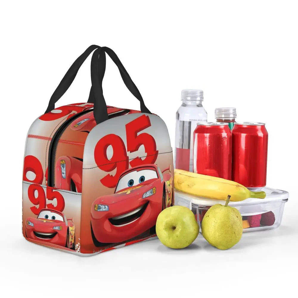 Custom Car 95 Lightning Mcqueen Insulated Lunch Bag for Women Resuable Racing Car Thermal Cooler Bento Box Office Picnic Travel