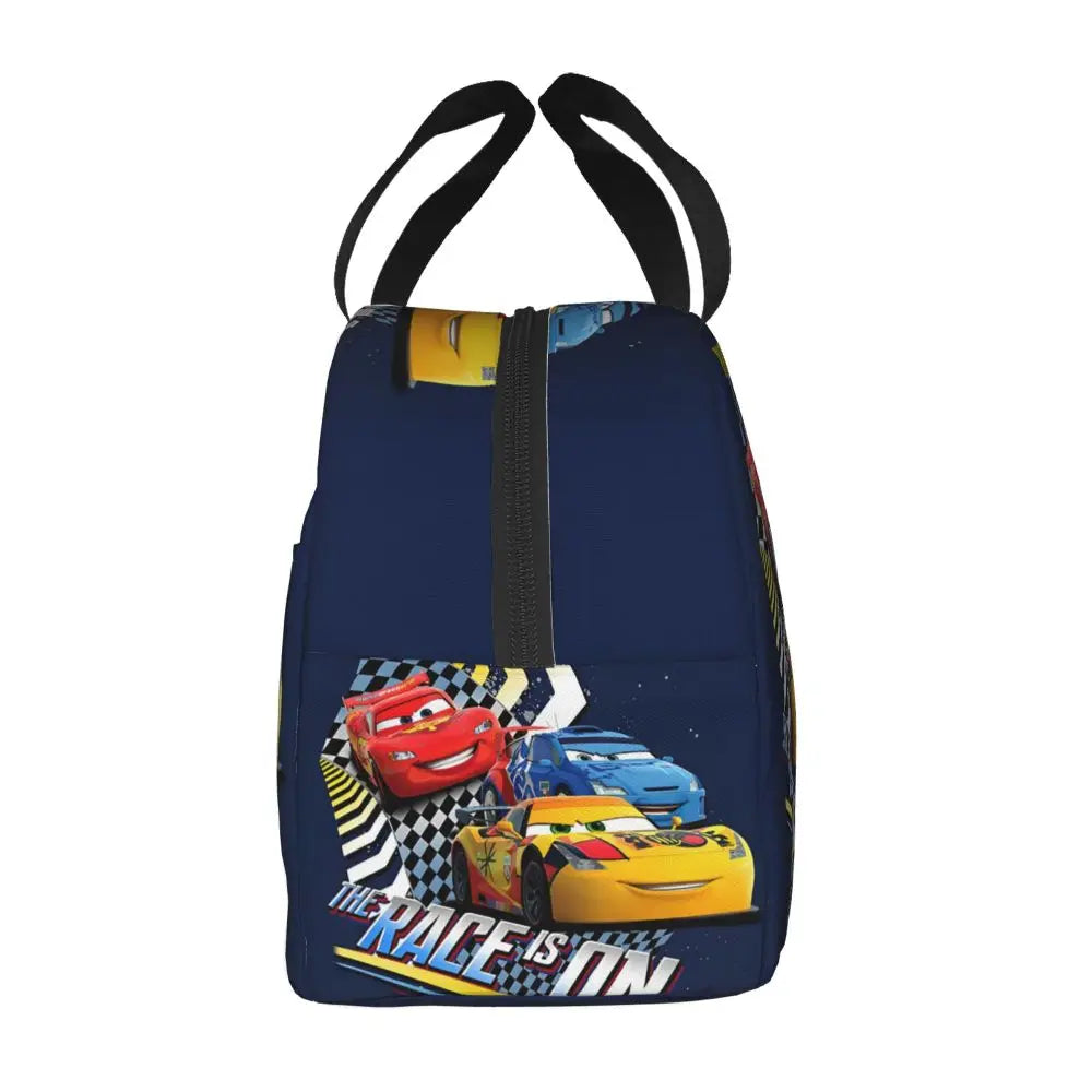 Custom Car 95 Lightning Mcqueen Insulated Lunch Bag for Women Resuable Racing Car Thermal Cooler Bento Box Office Picnic Travel