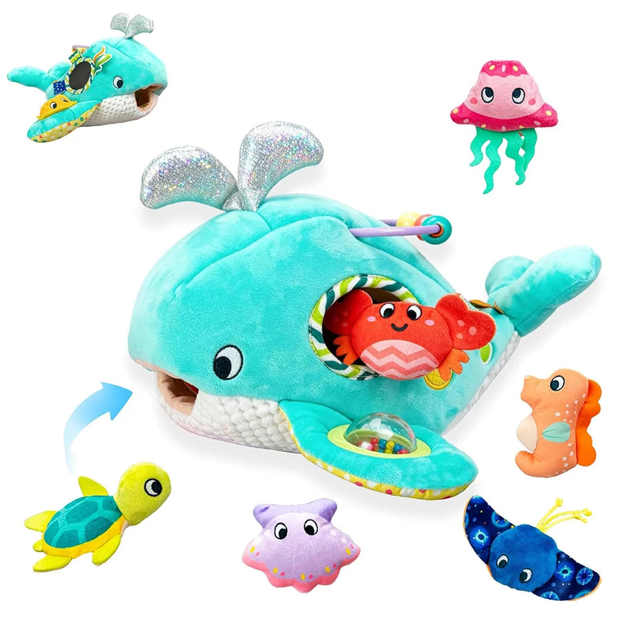 Baby Toys 6-12 Months Soft Baby Beehive with 5 Sensory Bee Rattle Mirror Crinkle Squeaker Busy Montessori Soft Toy for Toddlers
