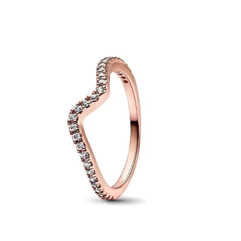 18K Rose Gold Plated 925 Originales Silver SilverLock To Love Heart Stone Wedding Luxury Ring Set For Woman Jewelry Party Gift