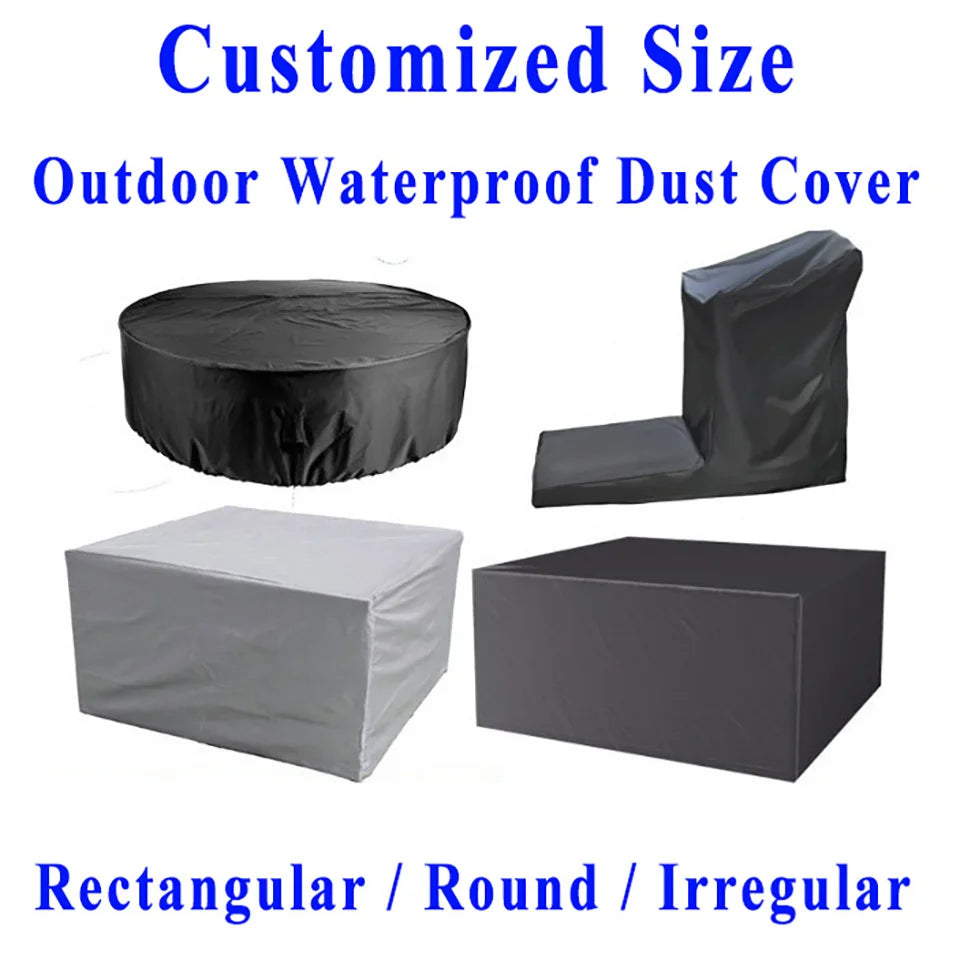 Customized Size Rectangular and Round Shape Outdoor Waterproof Dust Cover Patio Furniture Cover Anti-UV Chair Table Sofa Cover