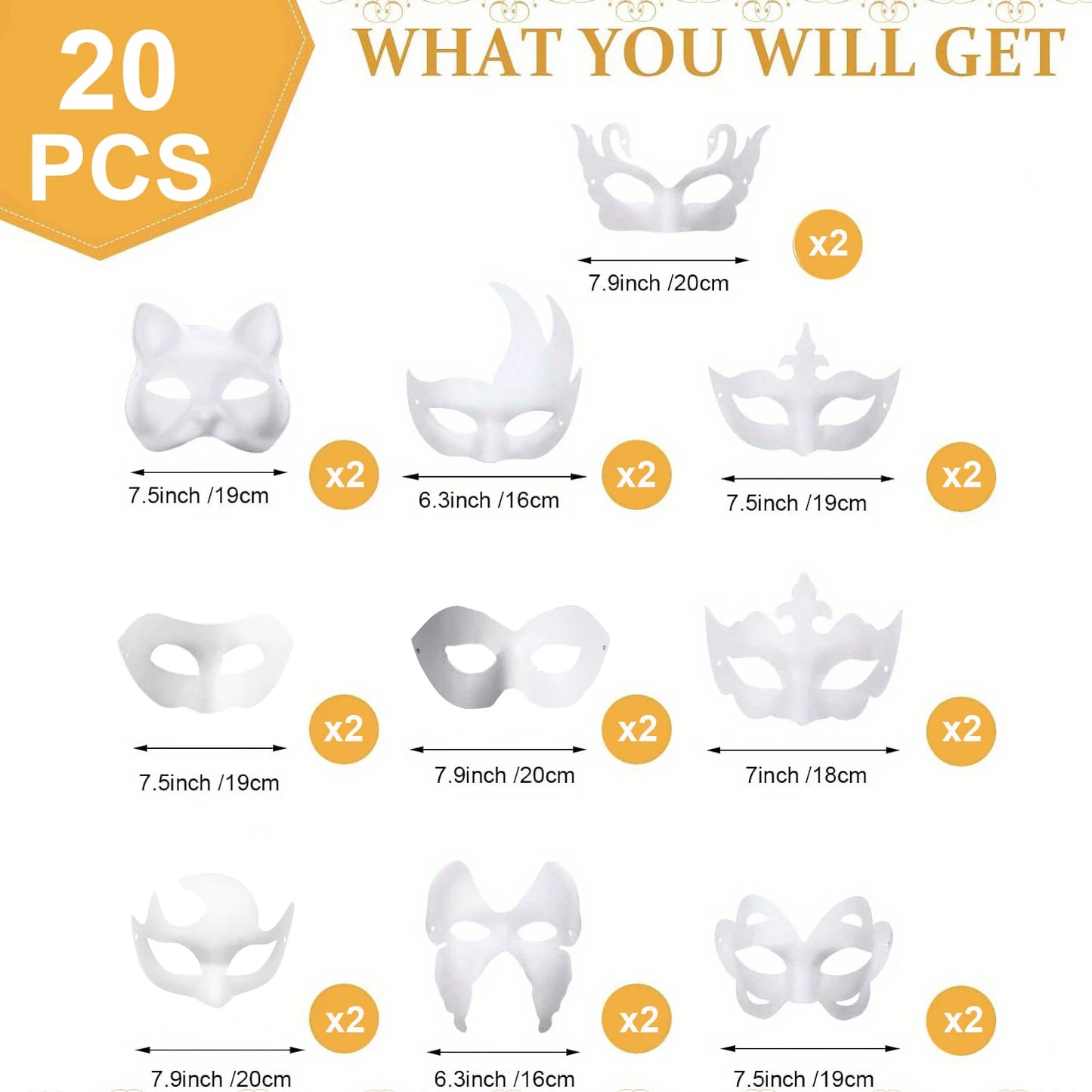 12/20/24 Pcs Halloween Mask DIY Paintable Blank Mask Paper Art Masks DIY Painting Masks For Masquerade Cosplay Party
