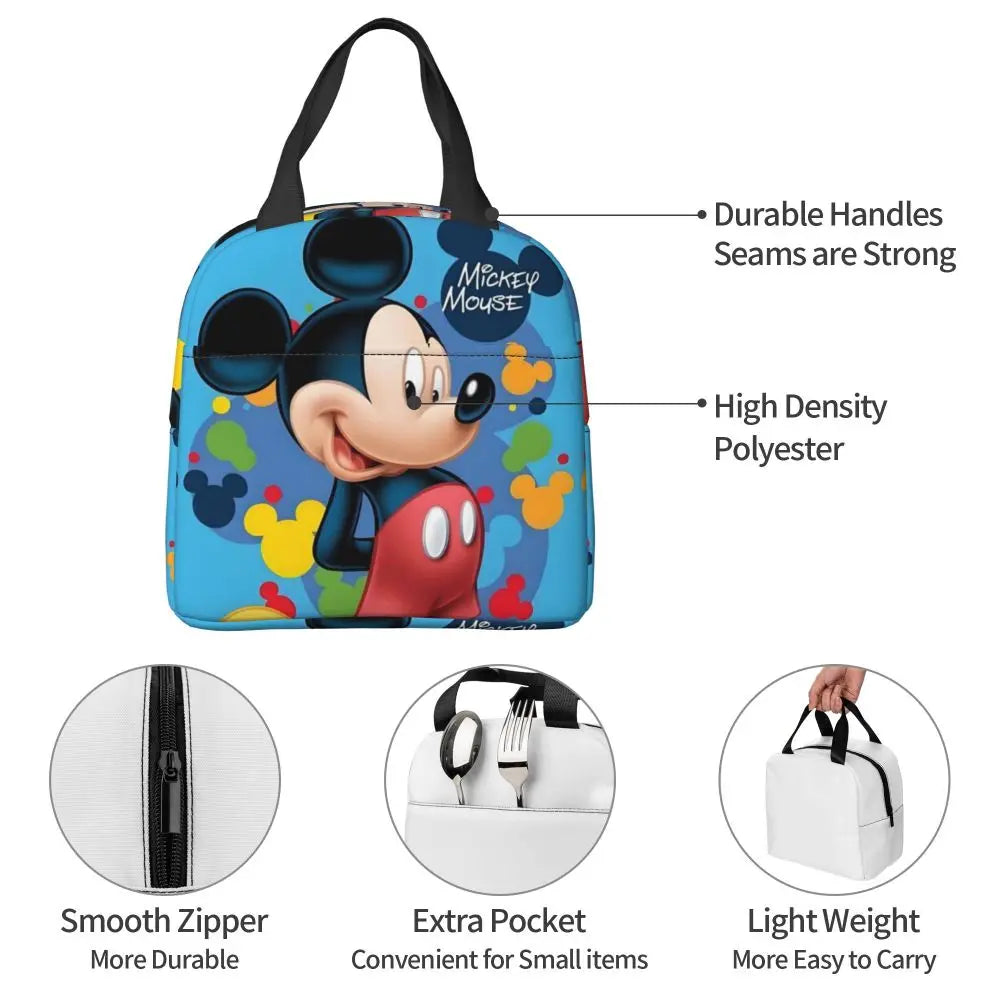 Custom Mickey Pink Minnie Mouse Lunch Bag Women Creative Design Cooler Warm Insulated Lunch Box for Kids School