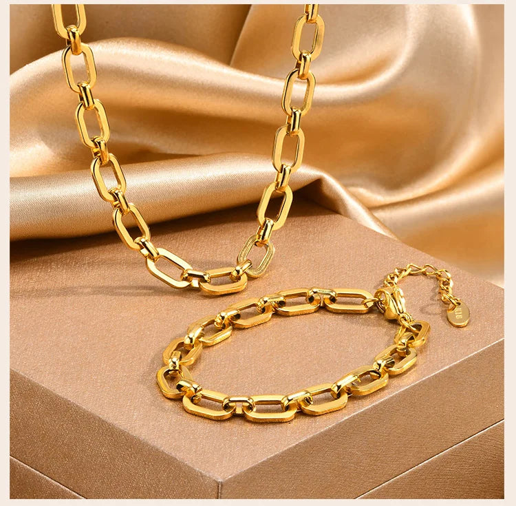 Chunky Gold Plated Link Necklace For Women, Stainless Steel Oval Thick Chain Choker Minimalist Jewelry