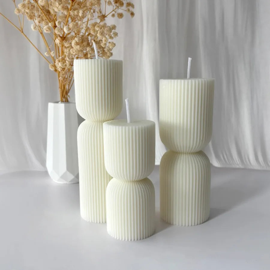 Nordic Minimalist Ribbed Cylinder Pillar Scented Candle Soy Wax Aromatherapy Candle Home Decor