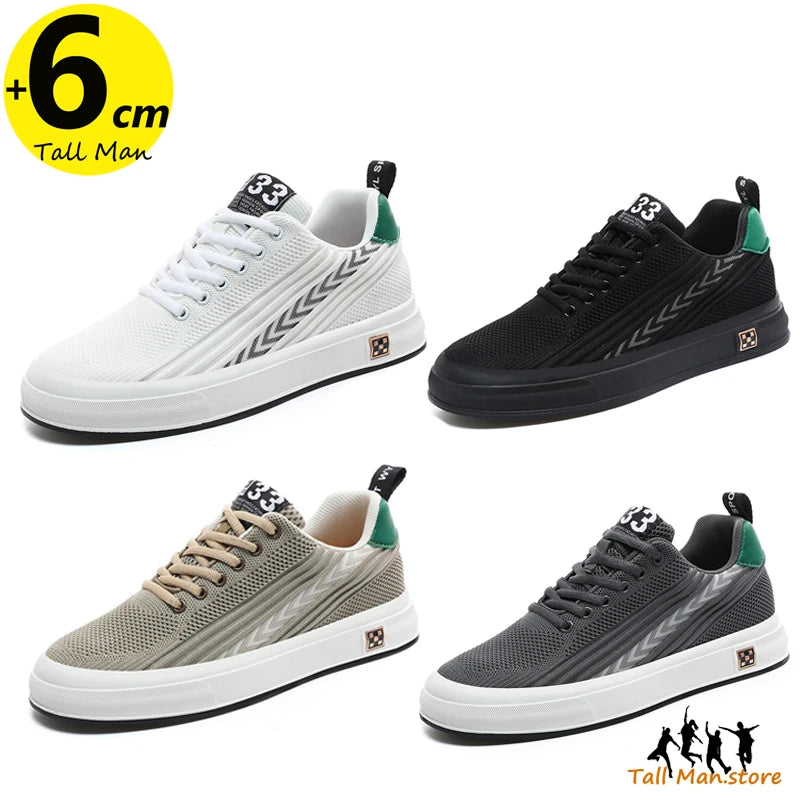 Lift Sneakers Men Booster Shoes Elevator Man Height Increase Insole 6cm Leisure Sports  Plus Size 37-46