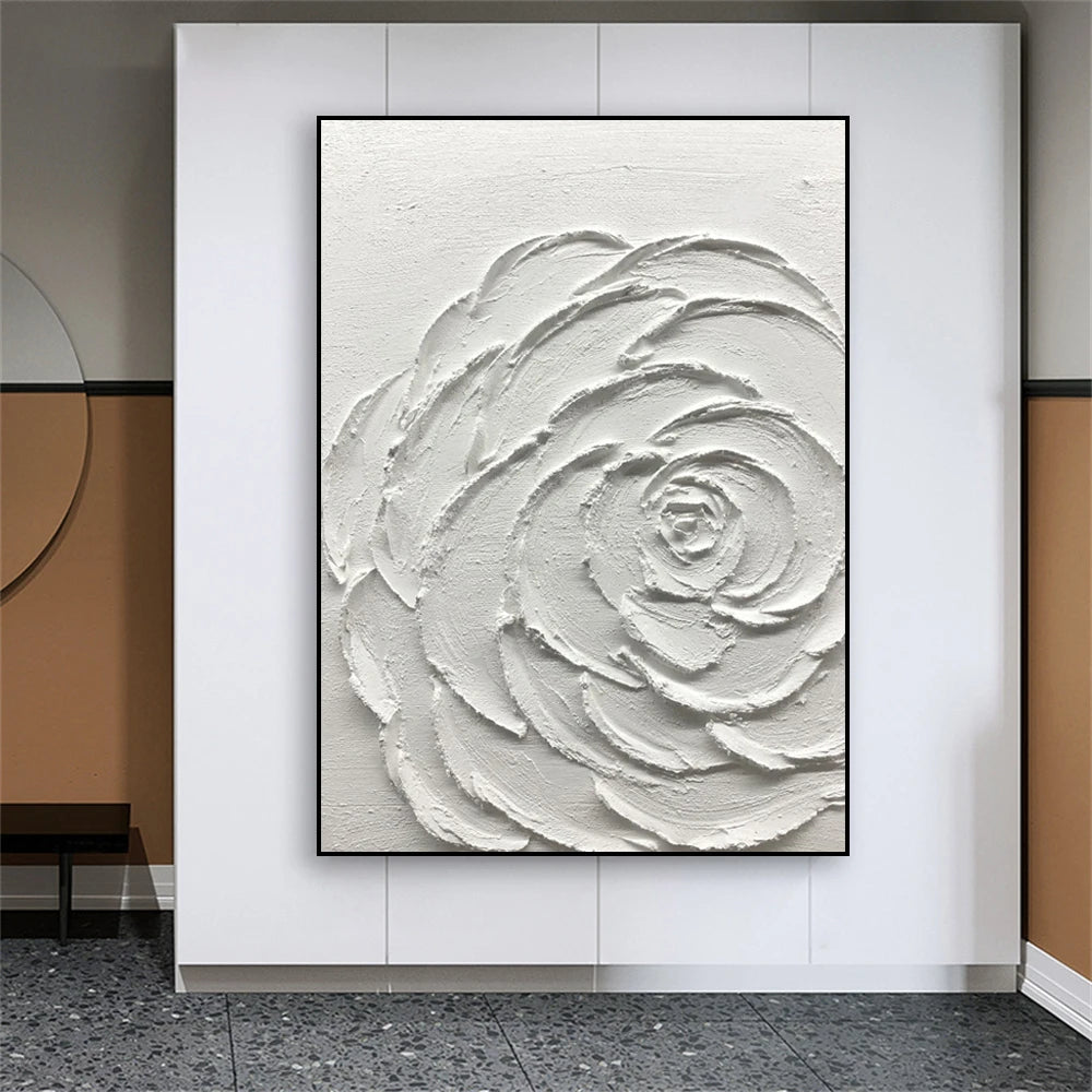 White Textured Flower Painting Poster Heavy Textured Minimalist Wall Art Canvas Painting Prints Home Living Room Decoration