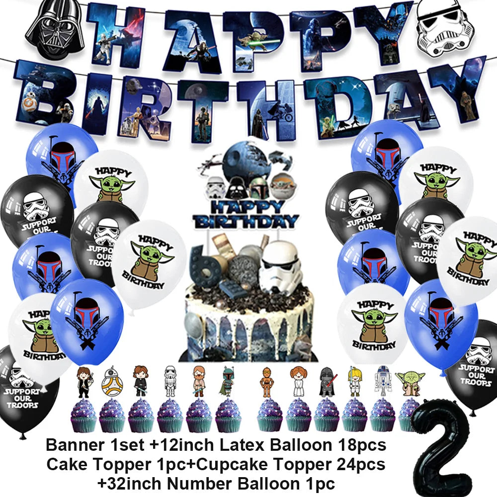 Film Star Wars Theme Birthday Party Decorations Cake Topper Number Balloons Background Yoda Master Robot Backdrop Supplies Gifts