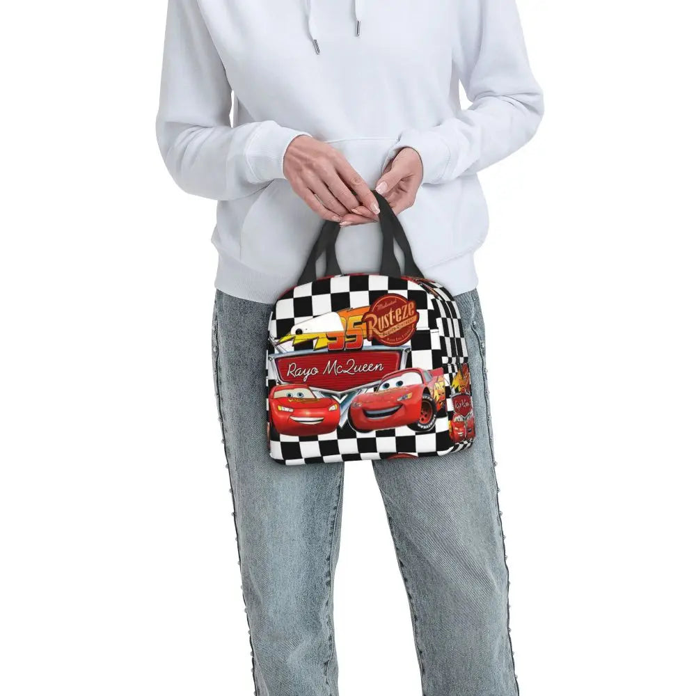Custom Car 95 Lightning Mcqueen Insulated Lunch Bag for Women Resuable Racing Car Thermal Cooler Bento Box Office Picnic Travel