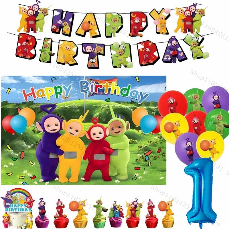 Teletubbies Birthday Party Decoration Tableware Set Paper Plates Balloons Banner Tablecloth For Kids Baby Shower Party Supplies