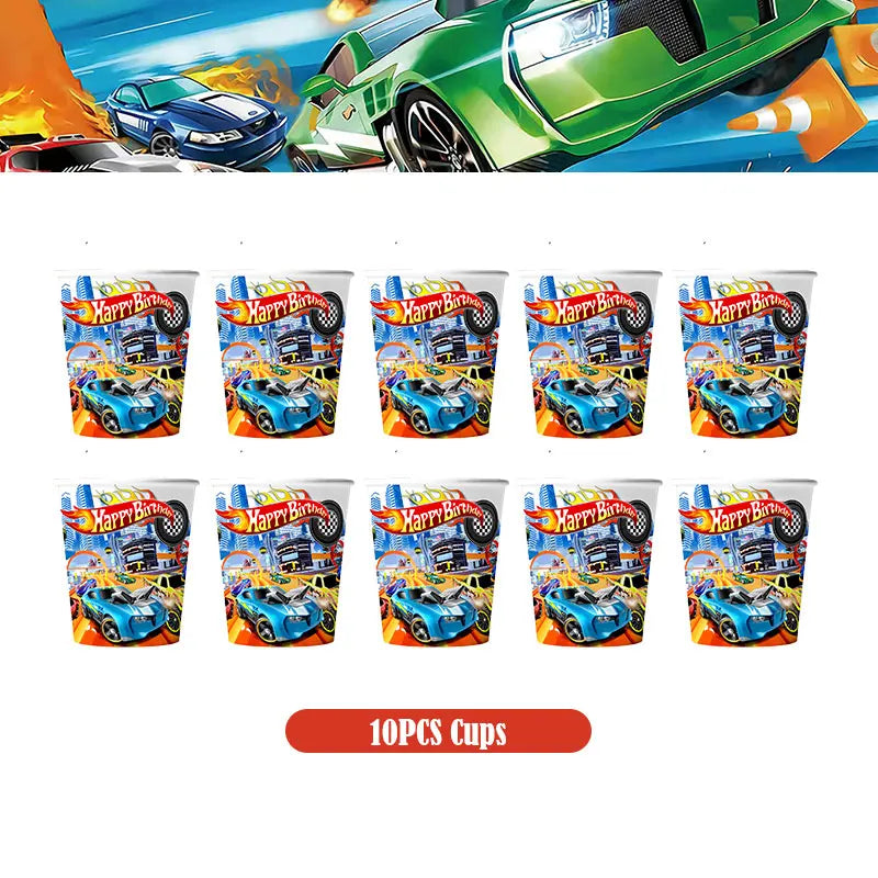 Happy Wheels Birthday Birthday Party Supplies Hot Race Car Theme Tableware Set Cups Plates Balloons Gift Bags for Kids Boys ﻿