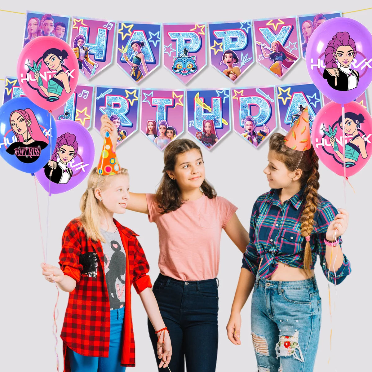 Cartoon Girl Hunters Disposable Party Tableware Banners Balloons Birthday Decoration Cake Topper Insert for Baby Shower