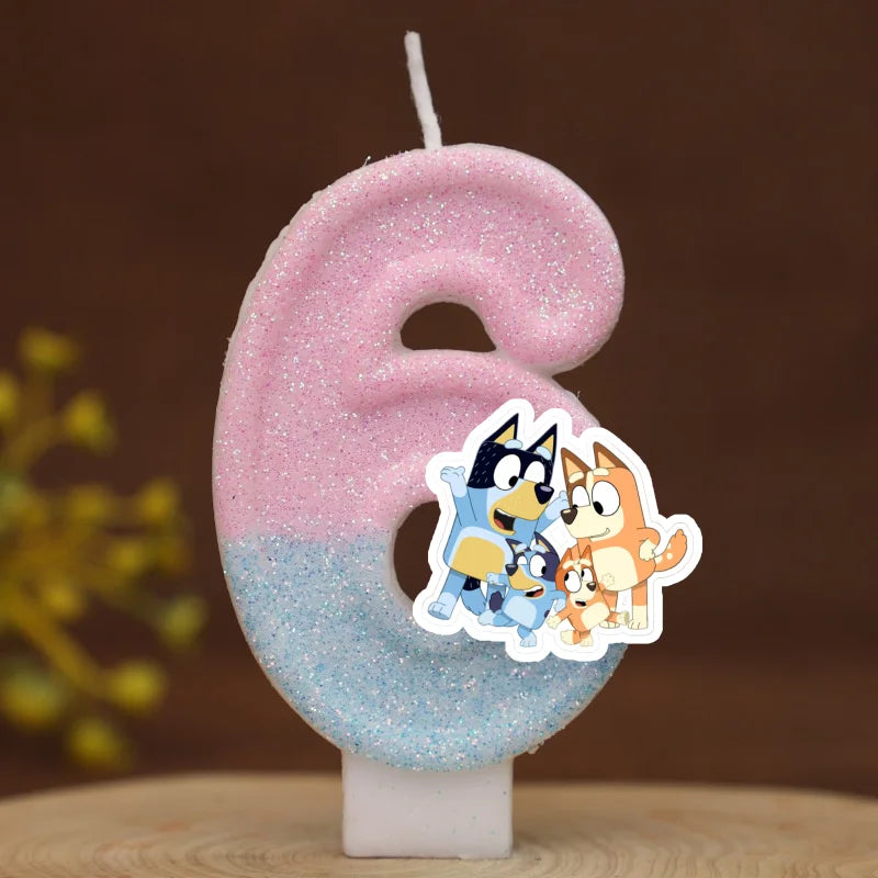 Cute Bluey Digital Dog Puppy Candle Number 0-9 Kids Birthday Cake Decoration Supplies Cartoon Anime Party Accessories Supplies