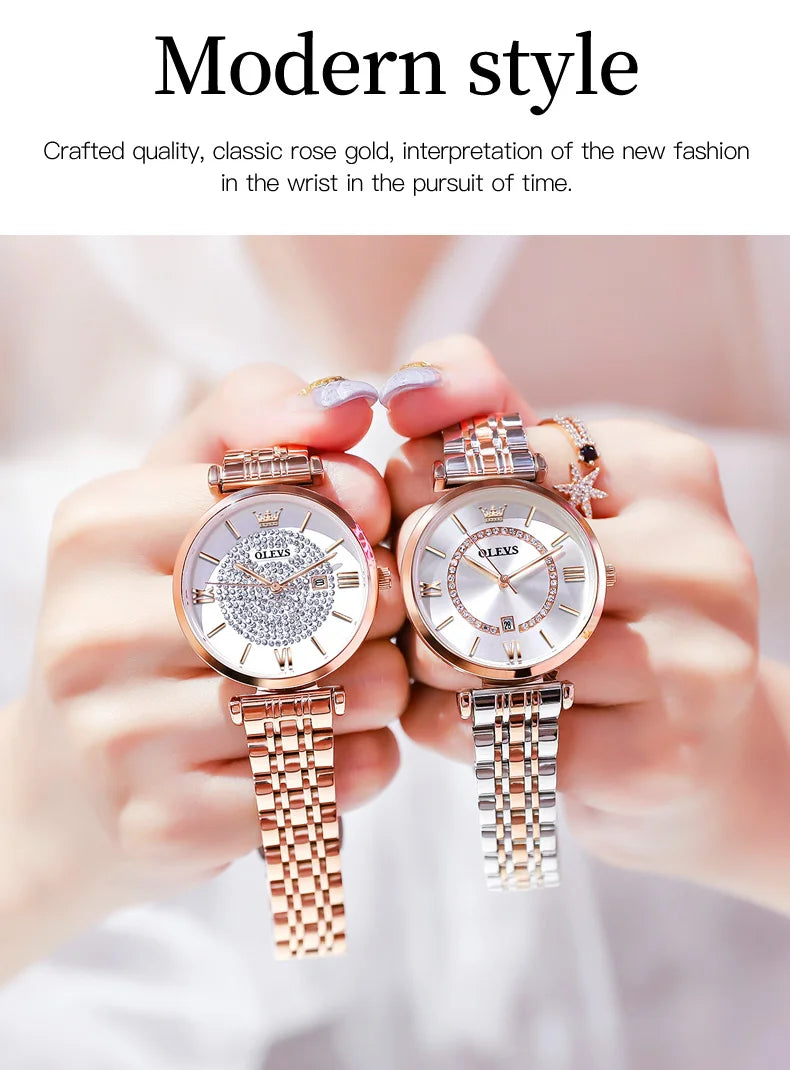 OLEVS 6892 Women's Watches Elegant Fashion Original Wristwatch Waterproof Stainless Steel Mesh Belt Luminous Inlaid Zircon