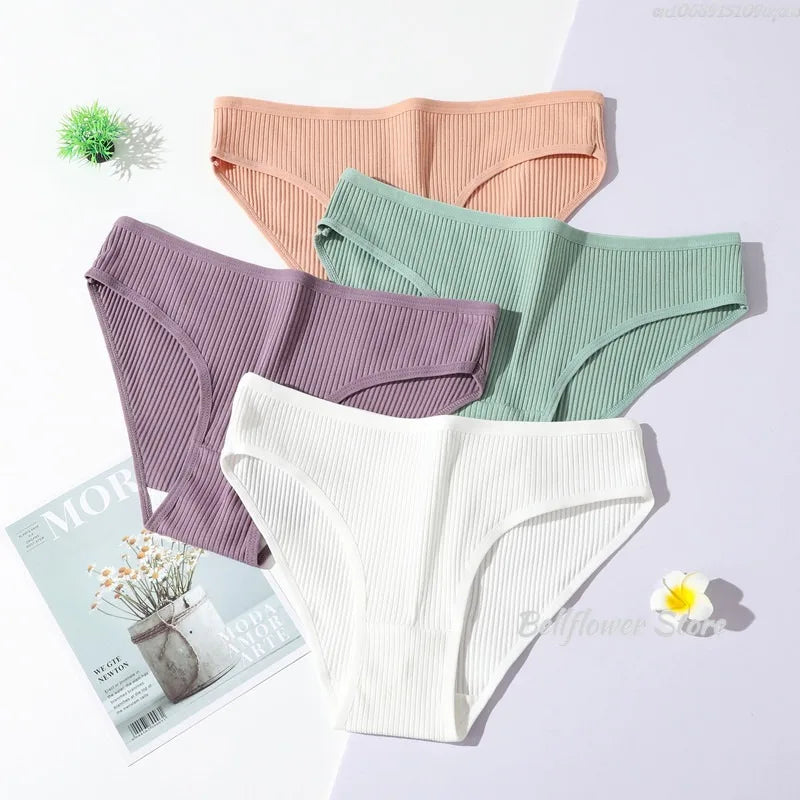 Cotton Seamless Panties Ribbed Cotton Briefs Ladies Low Waist Panty Sports Underwear Girls Breathable Underpants Lingerie