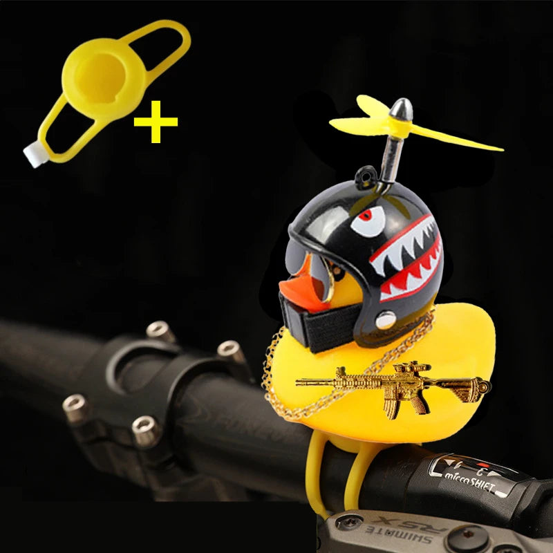 Car Cute Little Yellow Duck With Helmet Propeller Wind-breaking Wave-breaking With Toy Gun Duck Bike Motorcycle Auto Accessories