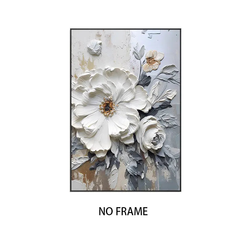 Abstract White Flower Oil Painting Printed on Canvas, Luxury Flower Posters and Prints Floral Wall Art Porch Living Room Decor