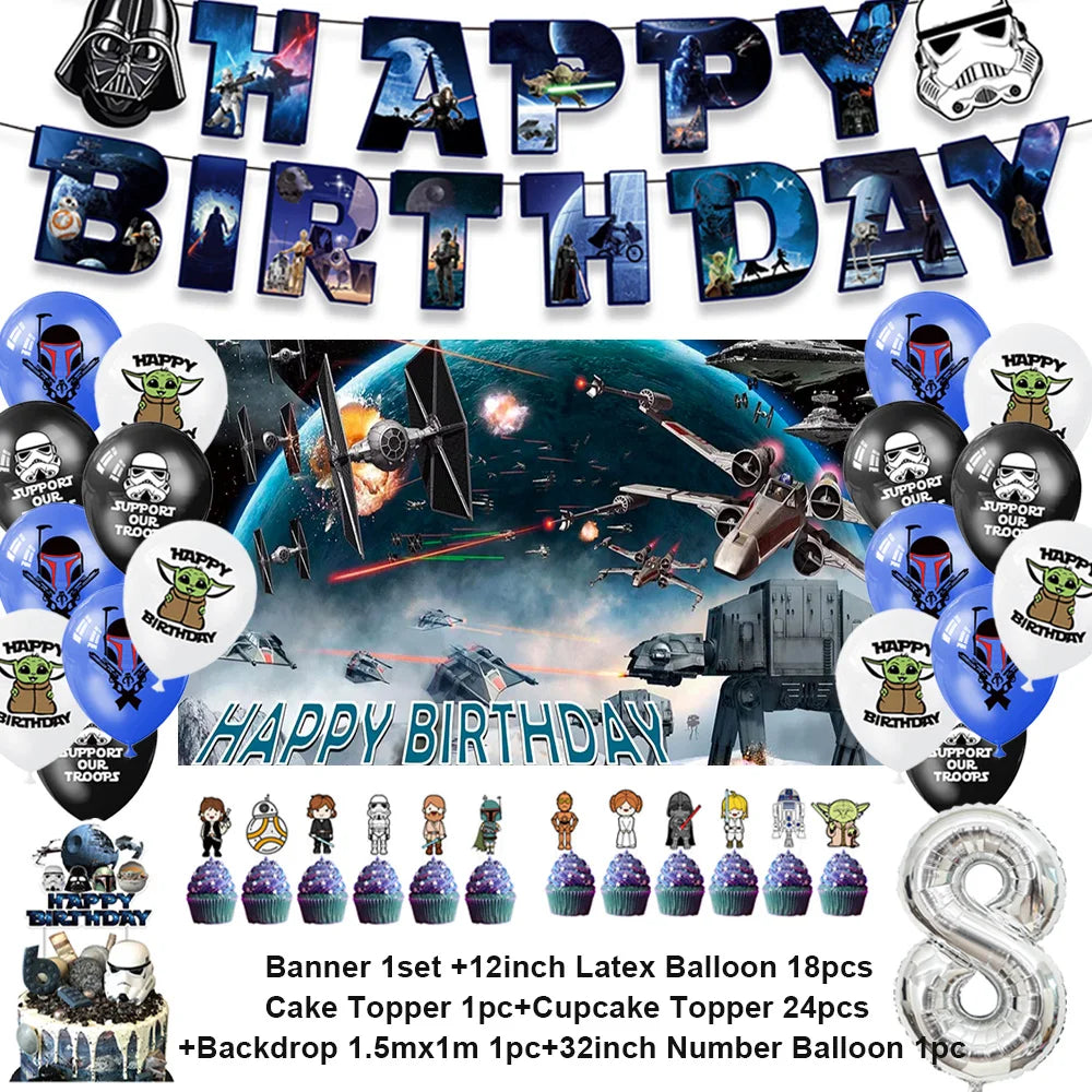 Film Star Wars Theme Birthday Party Decorations Cake Topper Number Balloons Background Yoda Master Robot Backdrop Supplies Gifts