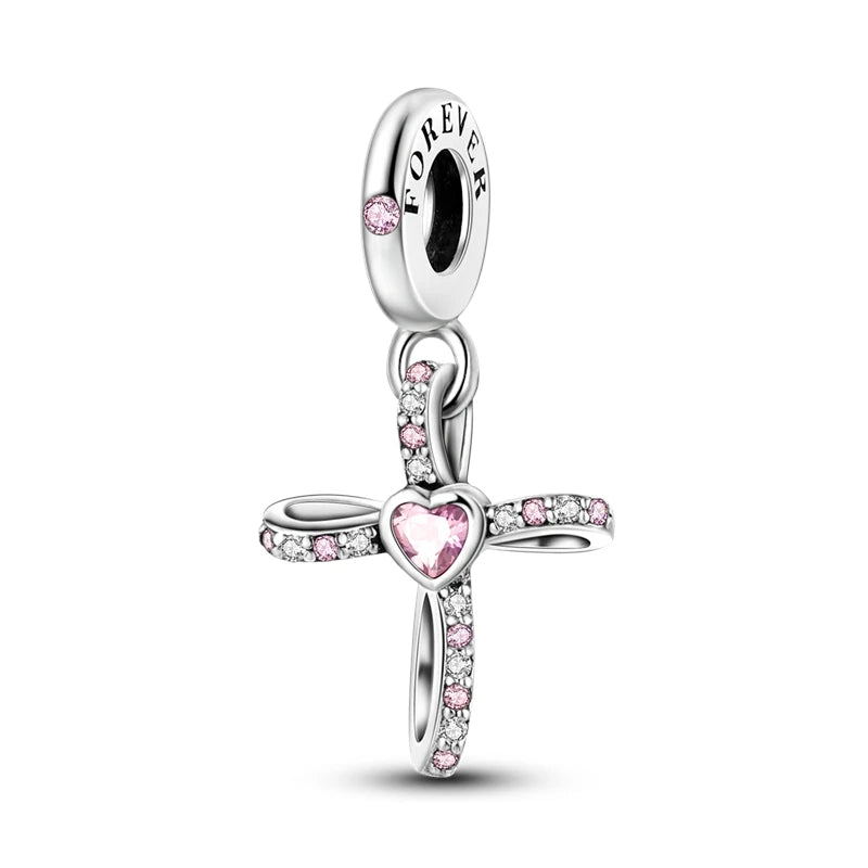 925 Sterling Silver Pink Series Charms Bow Tie Girl Cake Princess Beads Pendant Fit Original Bracelet DIY Jewelry Gift For Woman