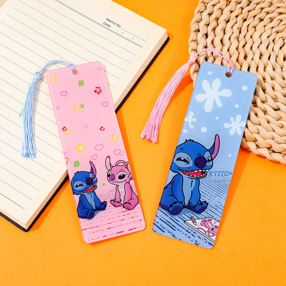 Cute Lilo & Stitch Acrylic Bookmark with Tassel Cartoon Anime Book Marker for Students Book Lovers Reading Decoration Stationery
