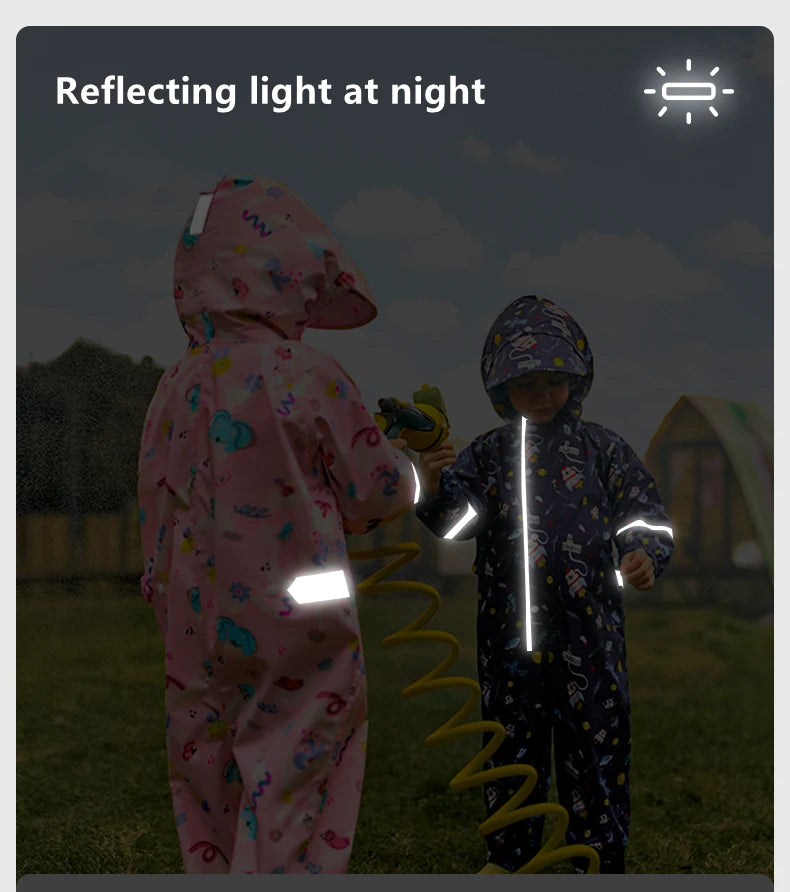 Camouflage Print Kids Raincoat With Visor Hood Reflective Strips Waterproof Toddler Cute Animal Outdoor Travel Coverall Raincoat