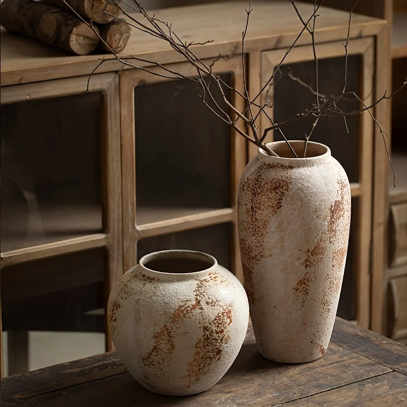 Elegant Retro White Speckled Ceramic Flower Pot - Exquisite Design Creates an Elegant Atmosphere, Suitable for Various Flowers, Unique Speckled Texture Adds Classical Beauty, Perfect for Decorating Home or Office Spaces