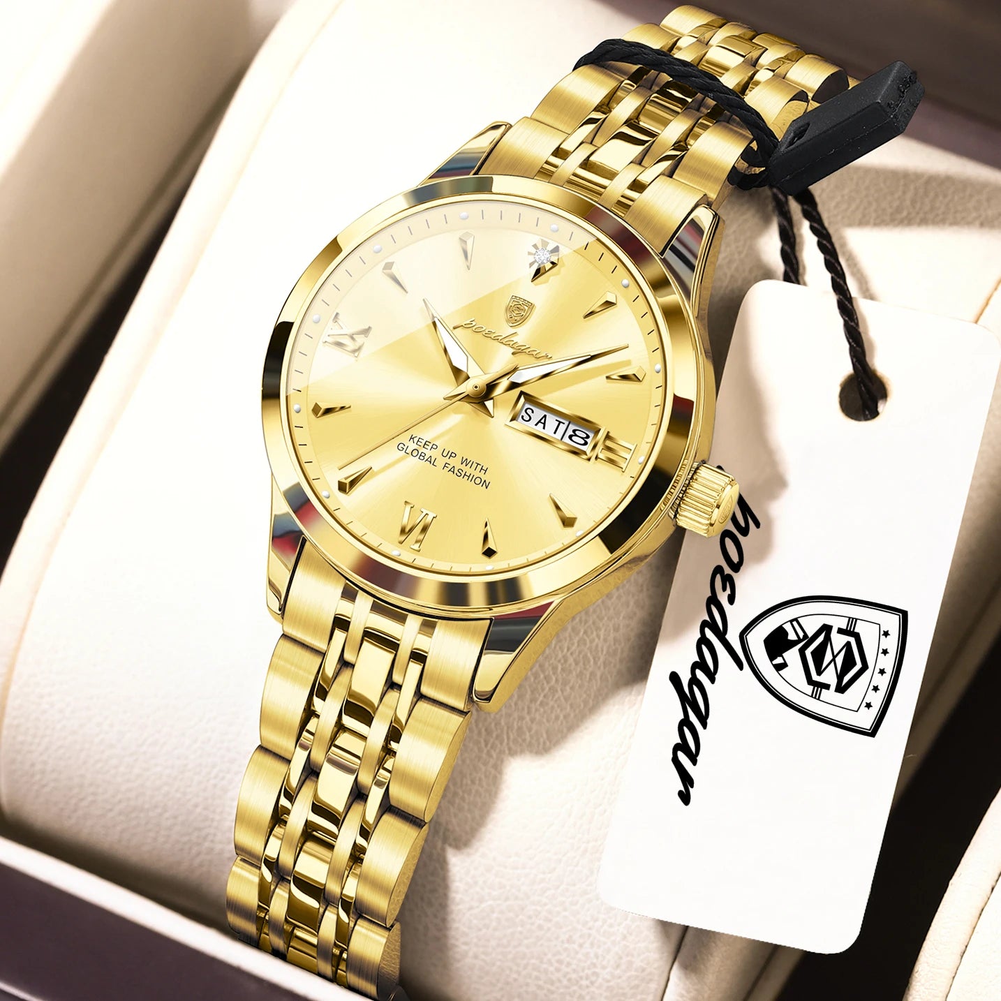 POEDAGAR Original Watch For Woman Waterproof Luminous Date Week Ladies Watch Stainless Steel Quartz Women's Watches Female Reloj