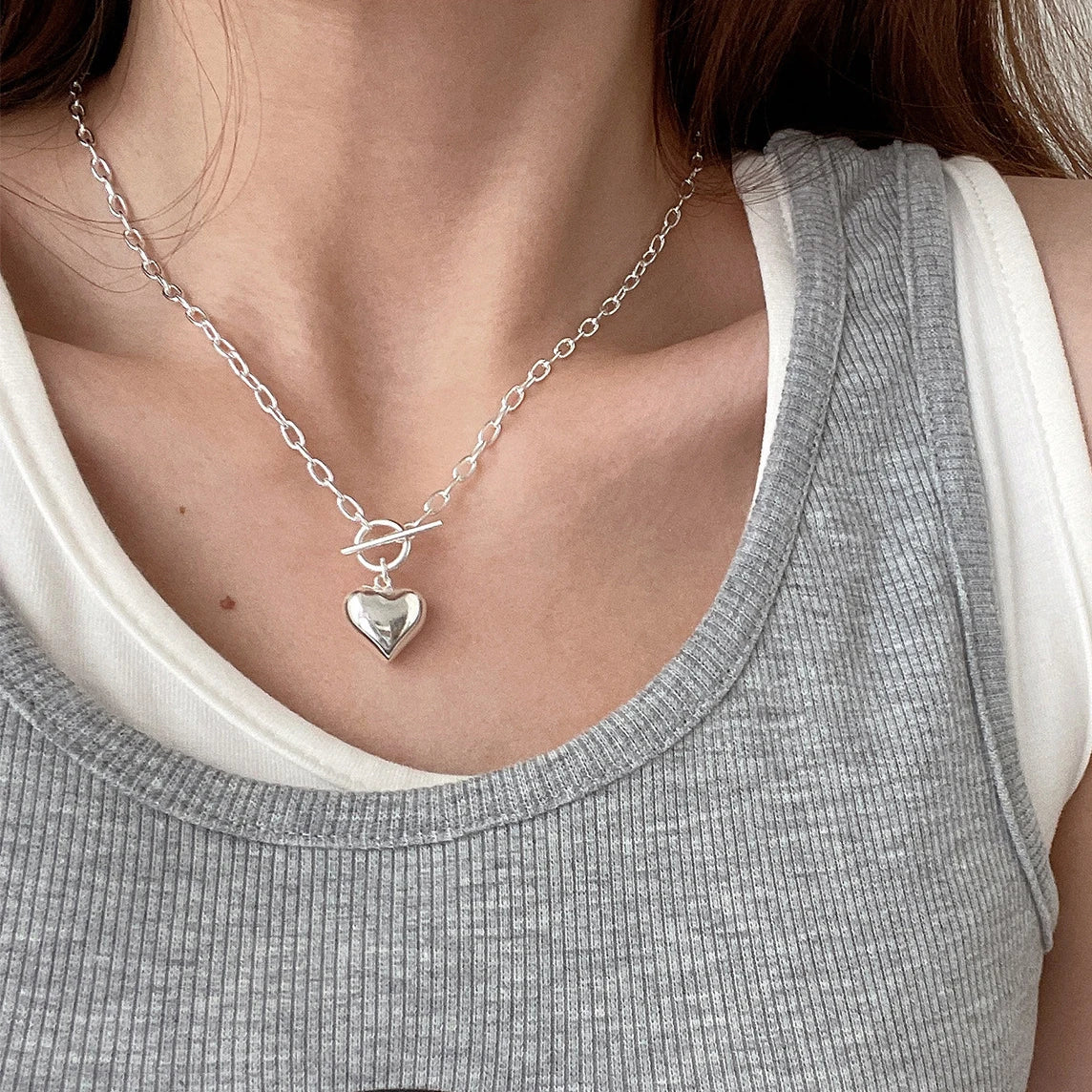 925 Sterling Silver Necklace Heart Pendant OT Clasp Chain Geometric Punk for Women Girl Jewelry Gift Dropshipping Wholesale