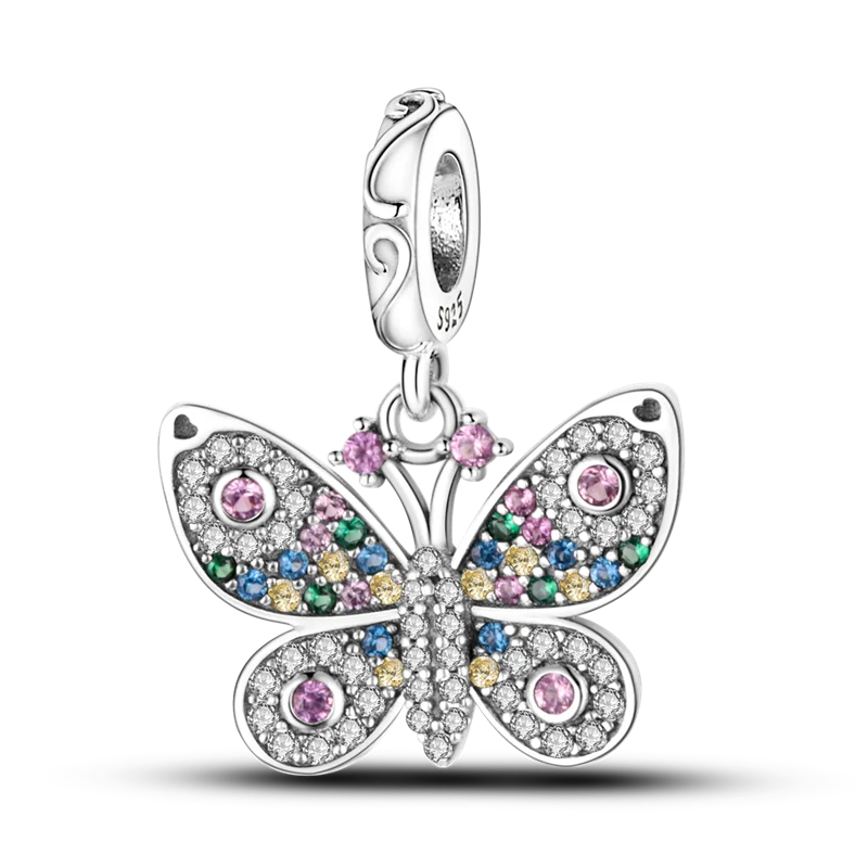 2026 Hot Sale Charms Bead 925 Sterling Silver Pink Butterfly Luminous Firefly Dangle Fit Bangle Bracelet Necklace DIY Jewelry